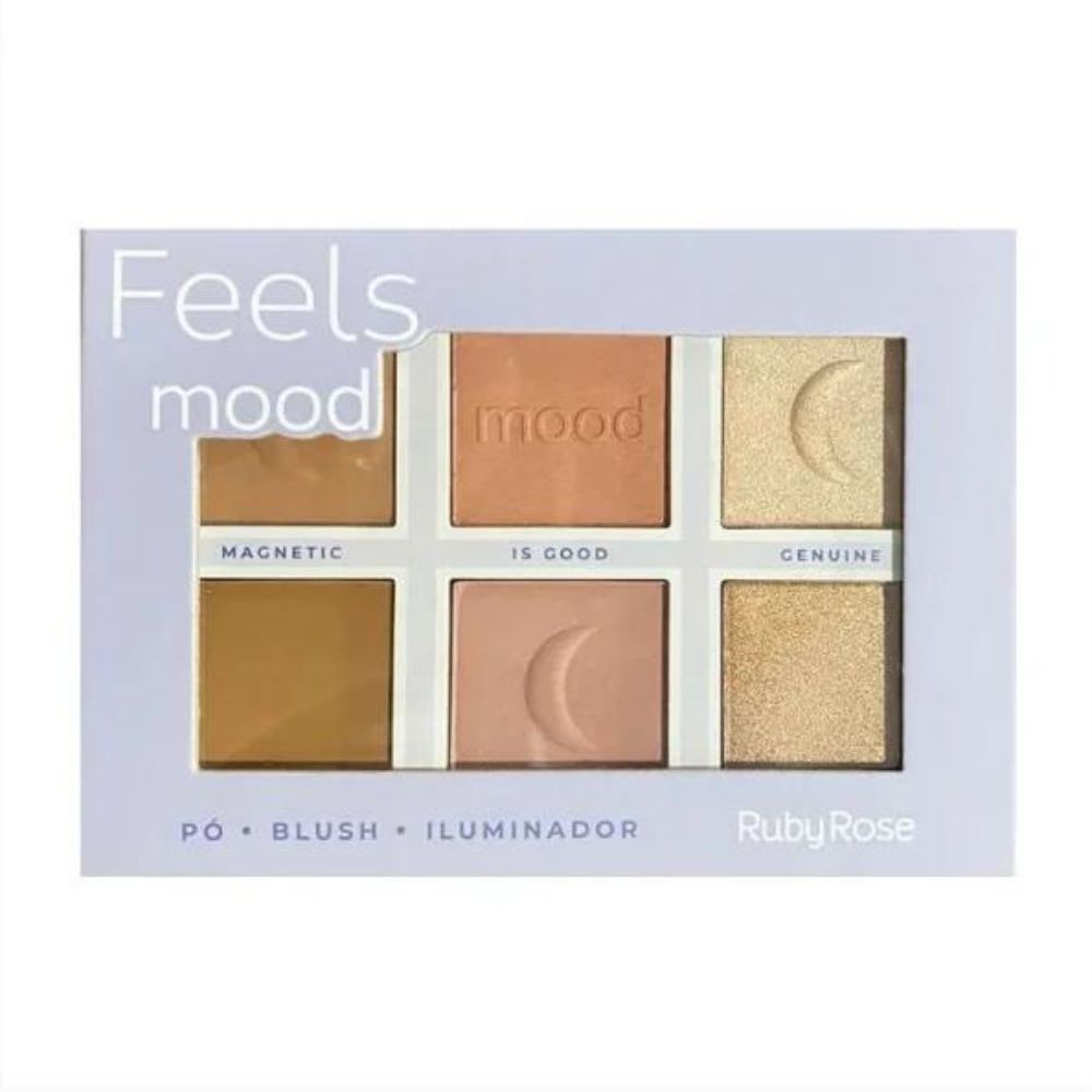 Paleta de pó,  blush e iluminador Feels mood- Ruby Rose