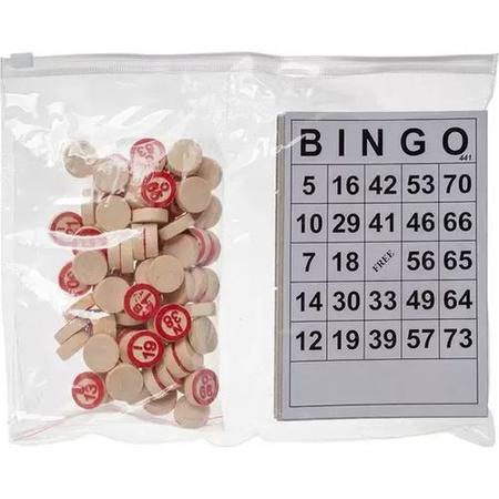 Bingo cartelas + números de madeira 